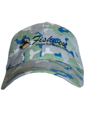 Fishwest Simms Logo CBP Trucker Cap in Geo Camo