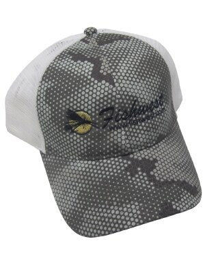 Fishwest Simms Logo CBP Trucker Cap in Hex Camo Boulder