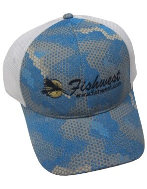Fishwest Simms Logo CBP Trucker Cap in Hex Camo Capri