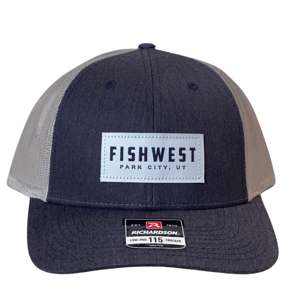 Fishwest Park City Logo Low Profile Trucker Hat in Navy Heather and Light Grey