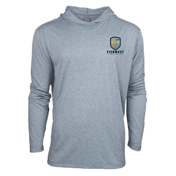 Fishwest Logo Confluence Hoody Men's in Blue Fog Heather