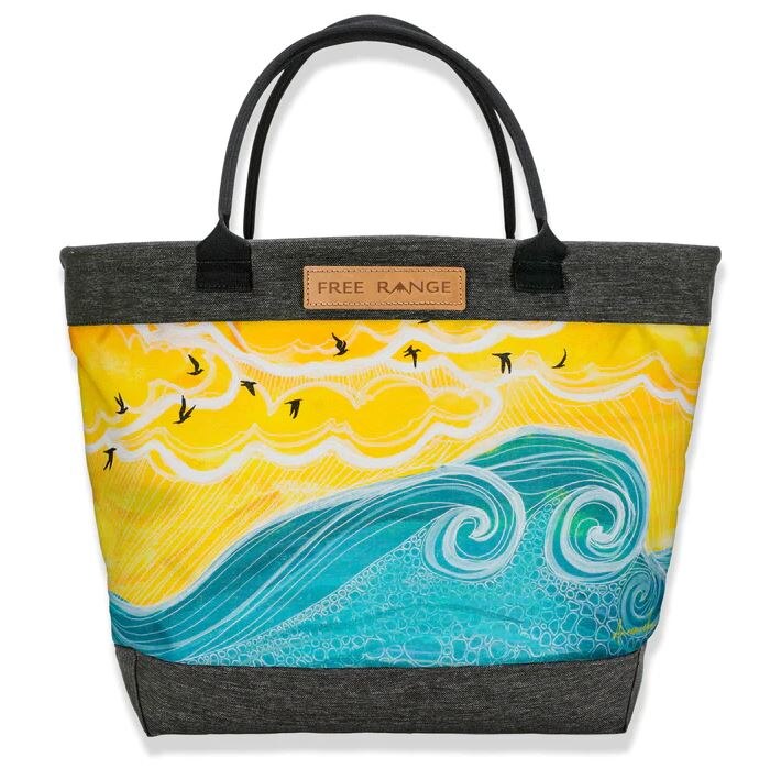 Free Range Canvas Tote Bag in A Sunny Day and Three Waves