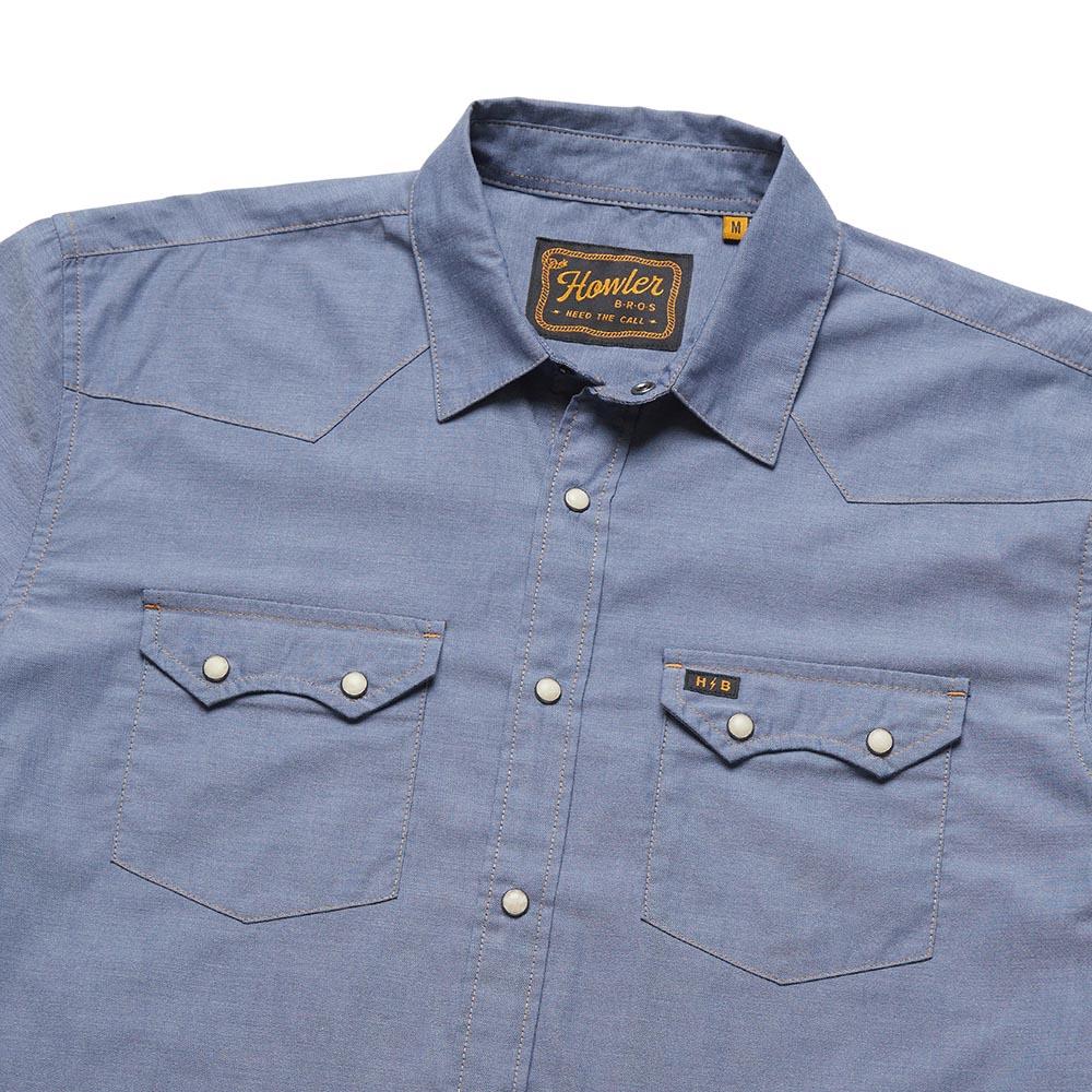 Howler Brothers Crosscut Snapshirt Mens in Classic Blue Chambray