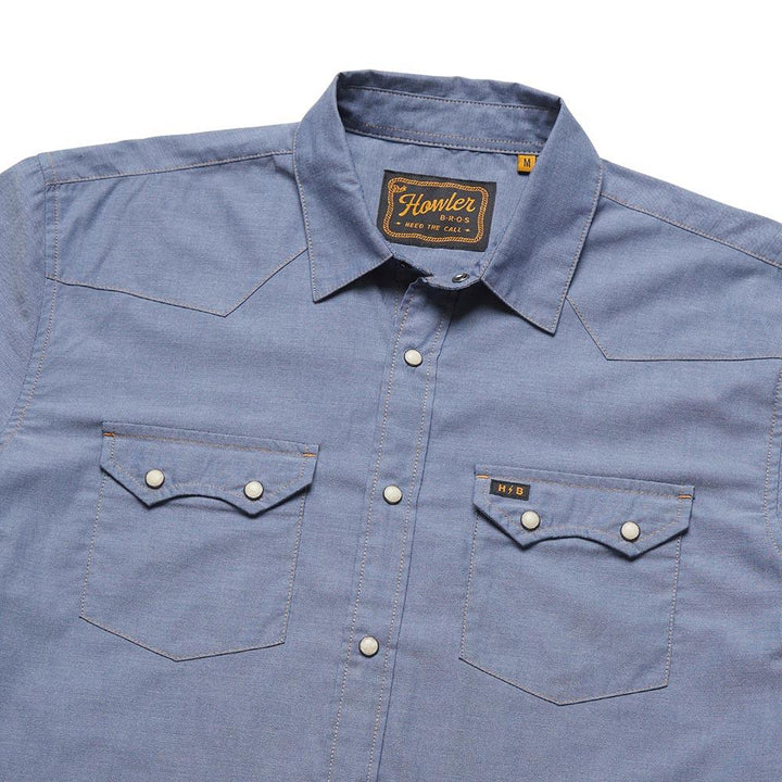 Howler Brothers Crosscut Snapshirt Mens in Classic Blue Chambray
