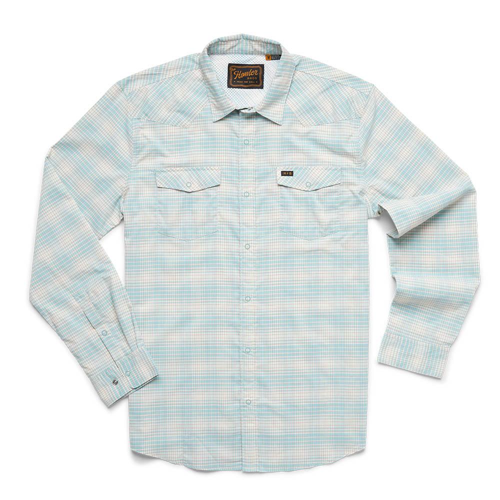 Howler Brothers Matagorda Longsleeve Shirt Mens in Landon Plaid Summer Sky