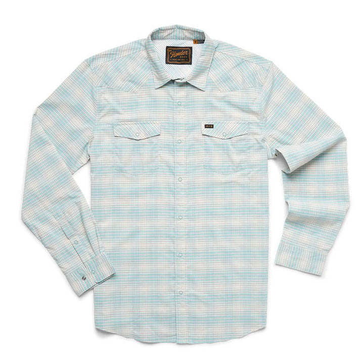 Howler Brothers Matagorda Longsleeve Shirt Mens in Landon Plaid Summer Sky