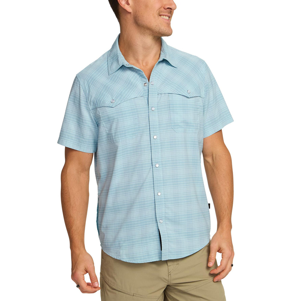 Howler Brothers Open Country Tech Shirt Mens in Coopers Plaid Sterling Blue