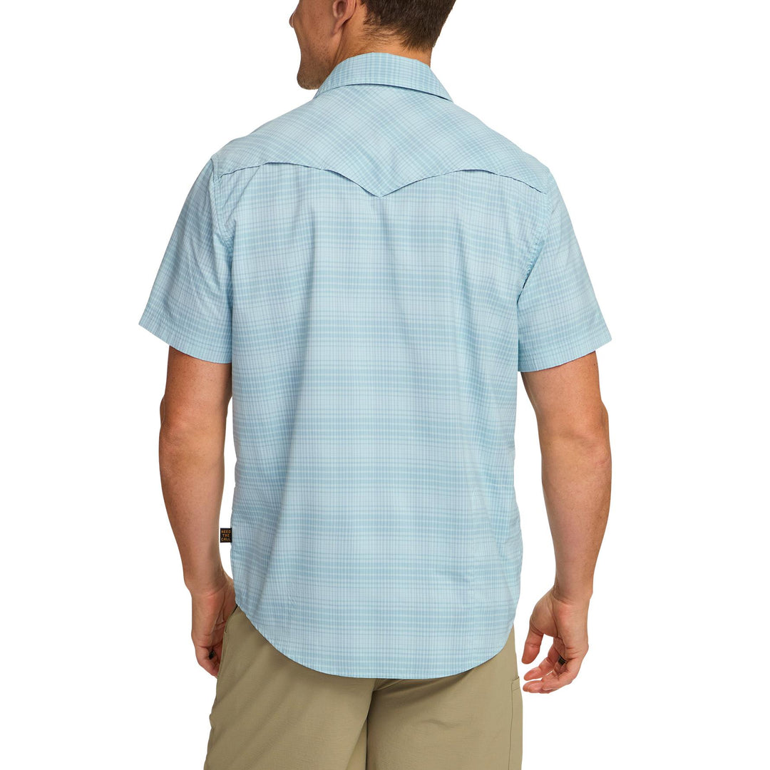 Howler Brothers Open Country Tech Shirt Mens in Coopers Plaid Sterling Blue