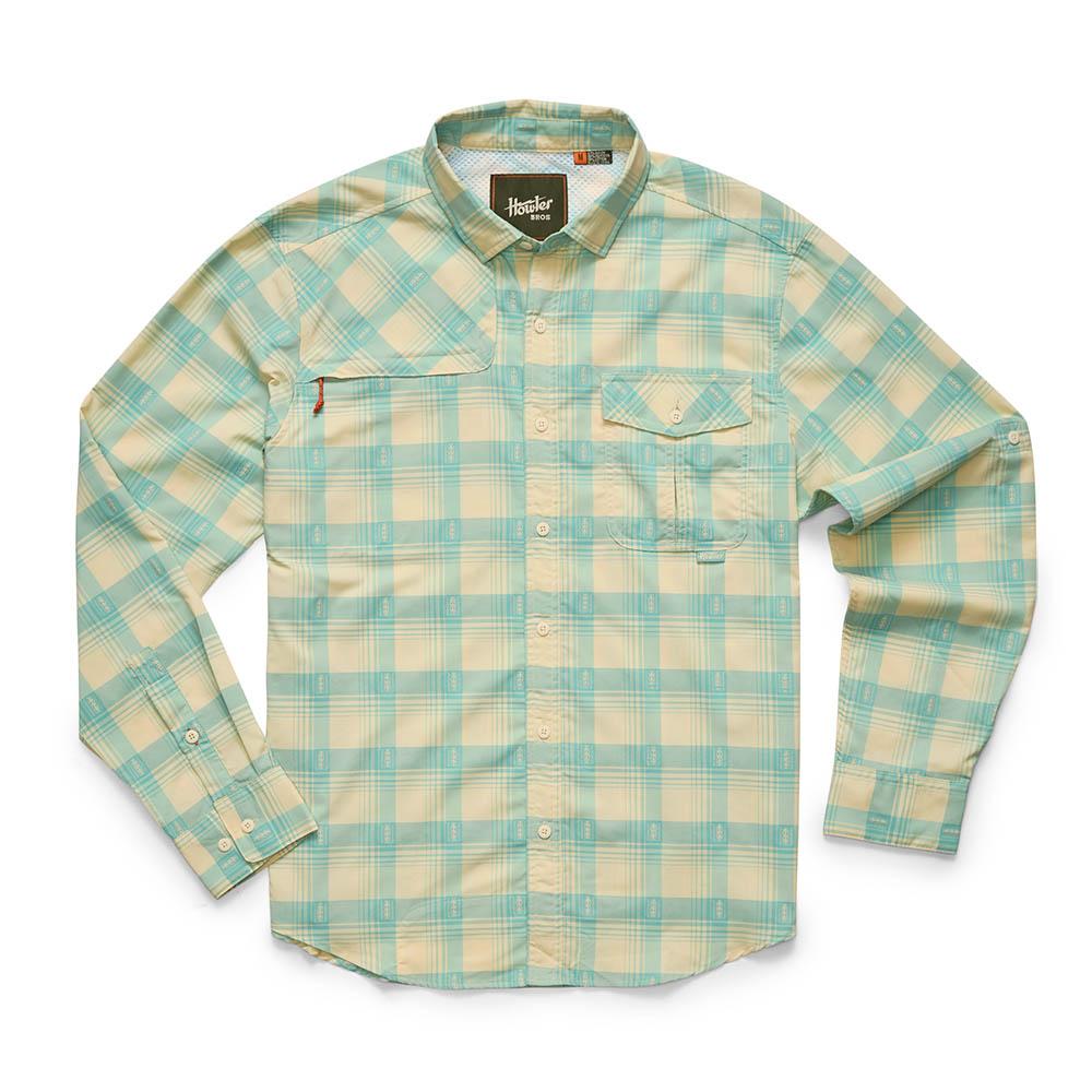 Howler Brothers Matagorda Long Sleeve Shirt Mens in Sheldon Dobby Plaid Parchment