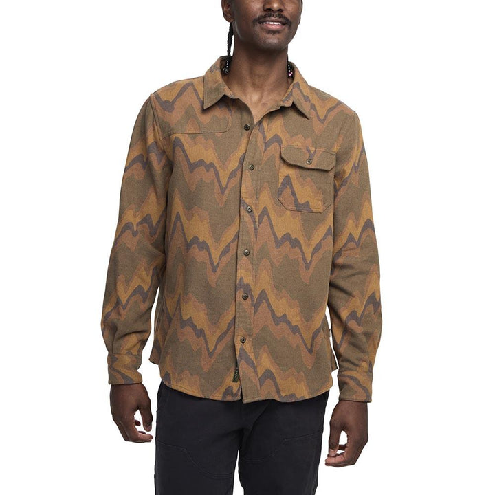 Howler Harkers Flannel Shirt Mens in Sediment Jacquard Camel