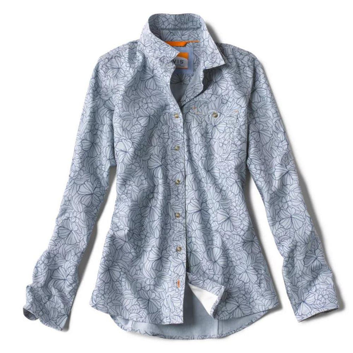 Orvis Tech Chambray Work Shirt Women's in Blue Fog