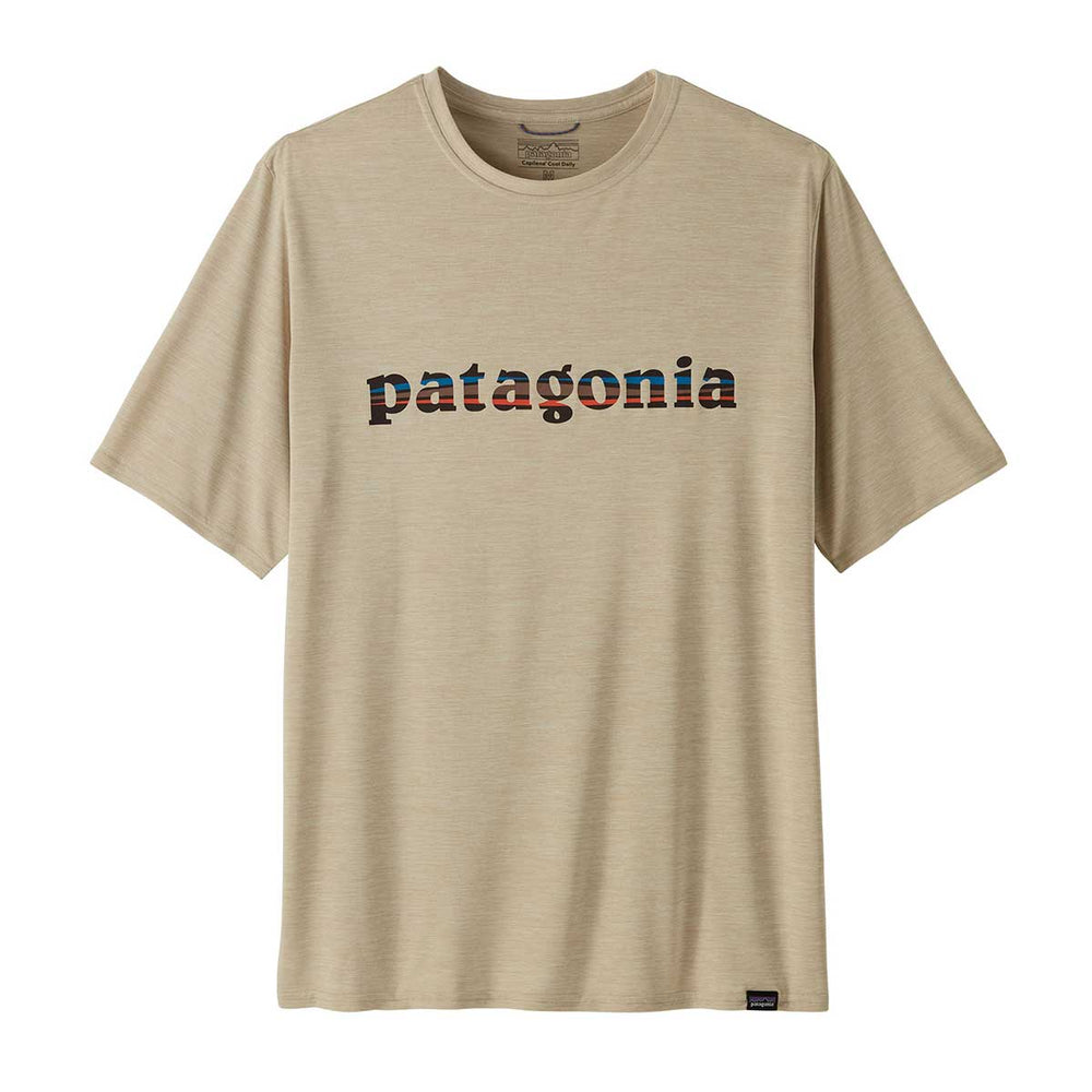 Patagonia Capilene Cool Daily Graphic Shirt Men's in 73 Text Logo Pumice XDye
