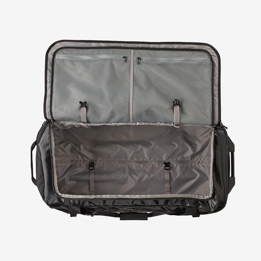 Patagonia Black Hole Wheeled Duffel 100L in Black with Fitz Trout