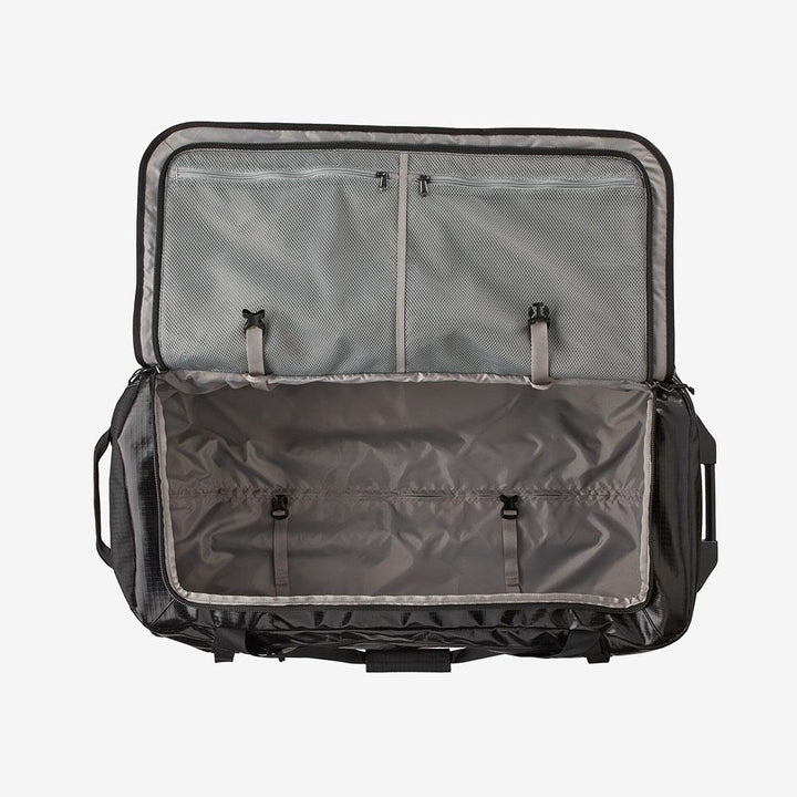 Patagonia Black Hole Wheeled Duffel 100L in Black with Fitz Trout