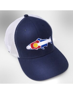 RepYourWater Colorado Trout Flag Mesh Back Hat in Navy and White