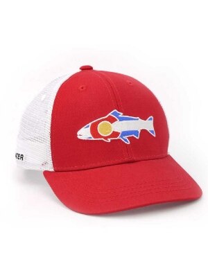 RepYourWater Colorado Trout Flag Mesh Back Hat in Red and White