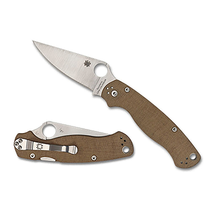 Spyderco Para Military 2 Knife in Brown Canvas Micarta