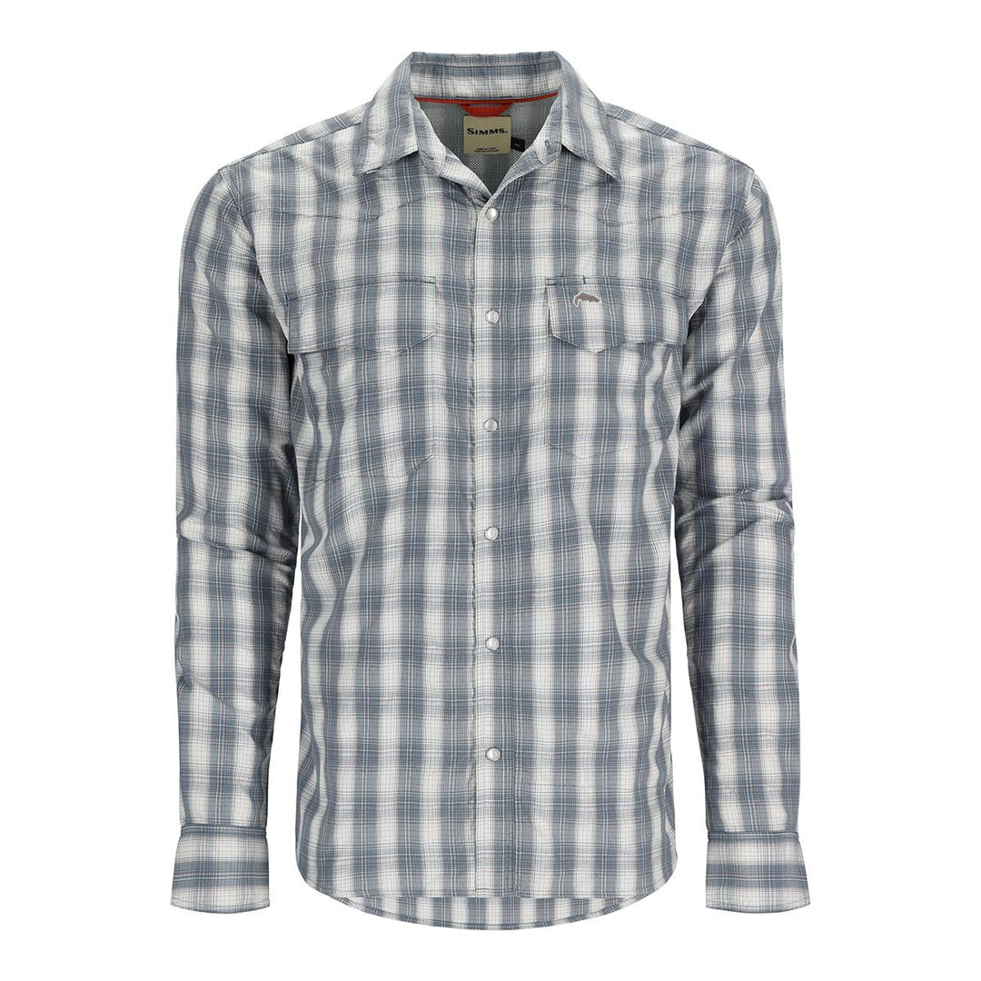 Simms Big Sky Long Sleeve Shirt Men's in Storm and Simms Orange Plaid