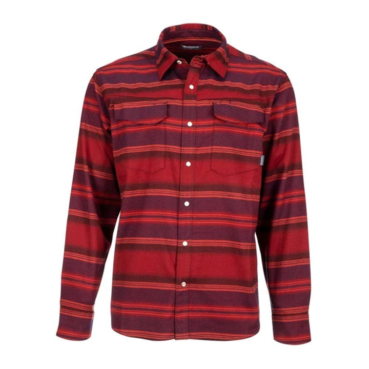 Simms Gallatin Flannel Long Sleeve Shirt Men's in Auburn Red Stripe