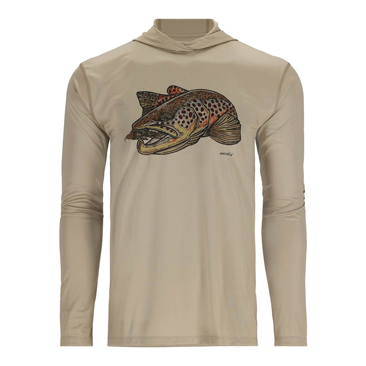 Simms Tech Hoody Artist Series Men's in Stone and Brown Trout