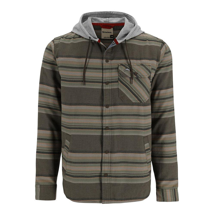 Simms Santee Flannel Hoody Men's in Hickory and Dolomite Blanket Stripe