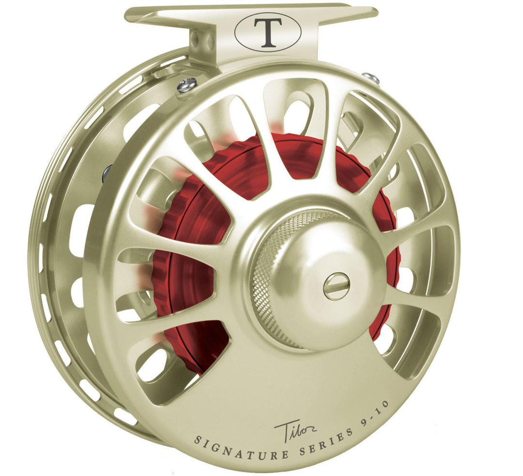 Tibor Signature Series Fly Reel in Satin Gold and Crimson