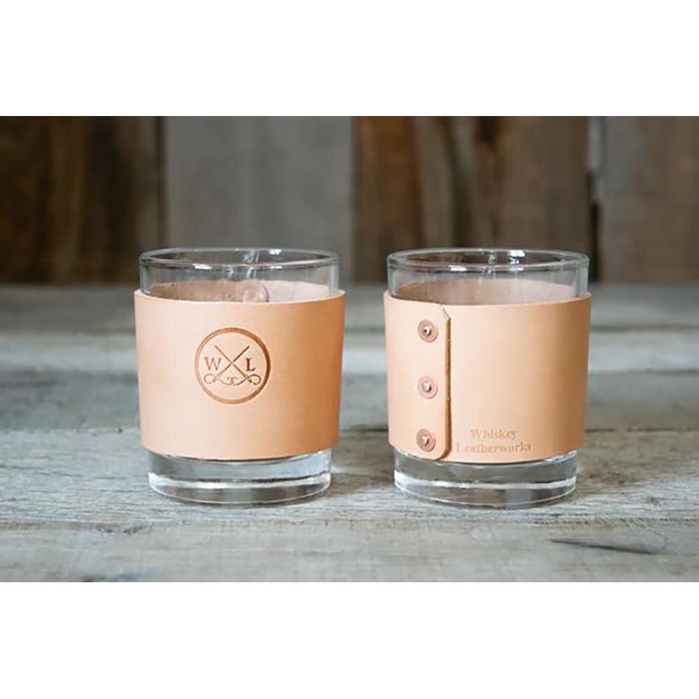 Whiskey Leatherworks Fly Stamped Rocks Glasses Single in Natural Veg Tan WoolyBugger