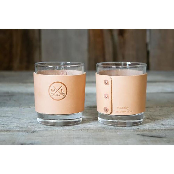 Whiskey Leatherworks Fly Stamped Rocks Glasses Single in Natural Veg Tan WoolyBugger