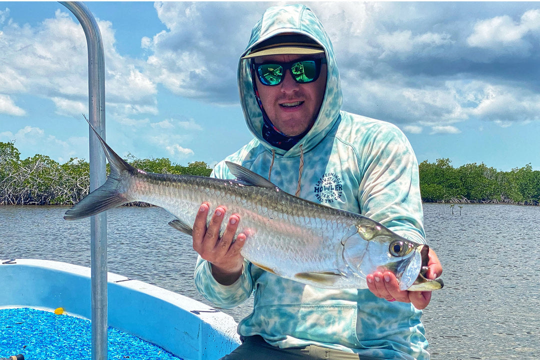 JC with a nice Baby Tarpon caught on the flats near X-Flats Lodge in Xcalak, Mexico