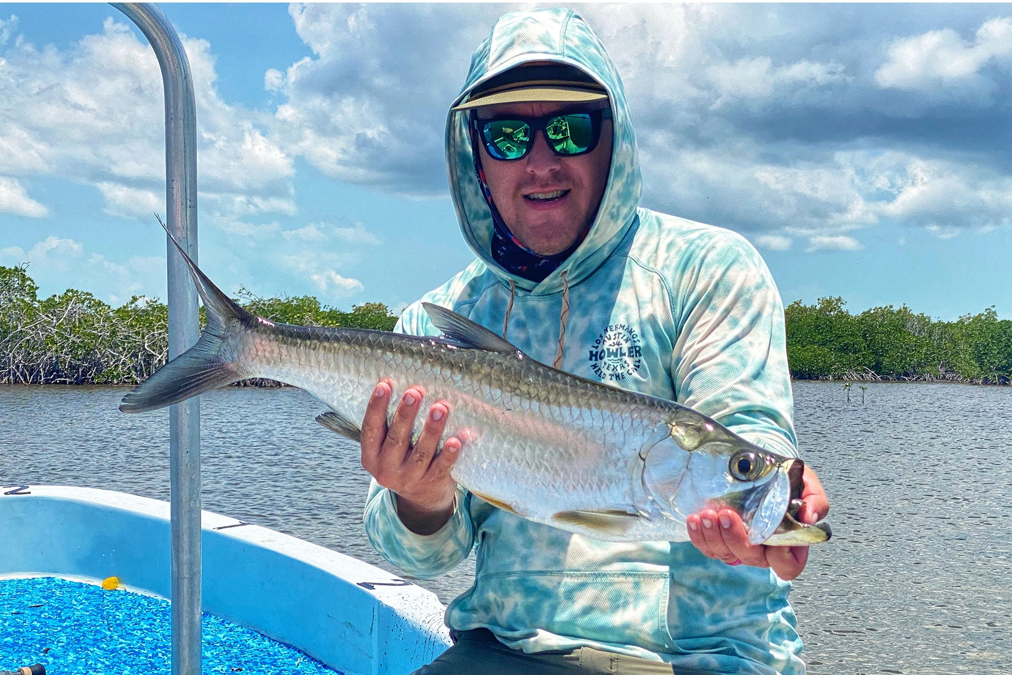JC with a nice Baby Tarpon caught on the flats near X-Flats Lodge in Xcalak, Mexico